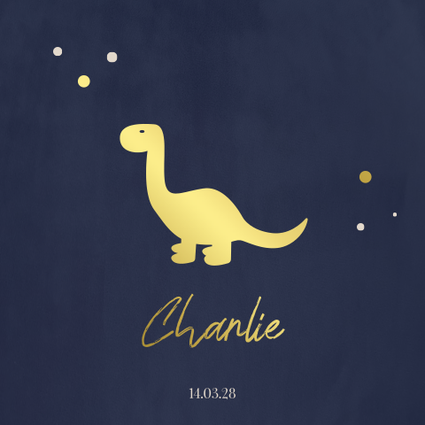 Geboortekaartje met een dino in goudfolie