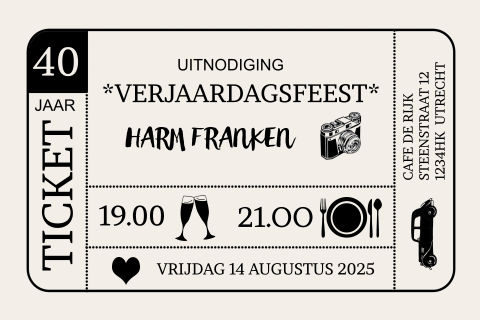 Verjaardagsuitnodiging als ticket  40 jaar verjaardag