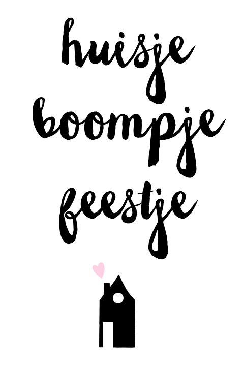 Zwart-wit verhuiskaartje huisje boompje feestje
