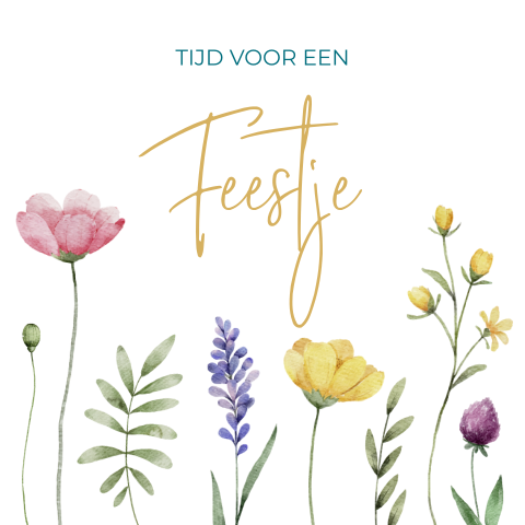 Uitnodiging tijd voor een feestje met veld bloemen