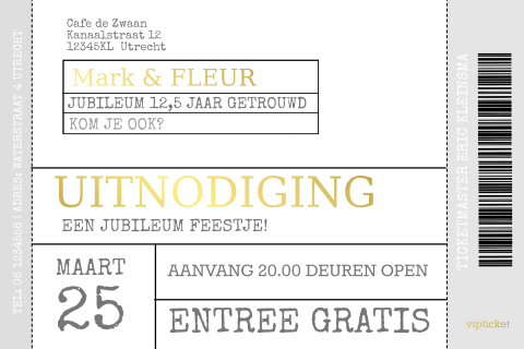 Jubileum uitnodiging 12,5 jaar getrouwd goud folie