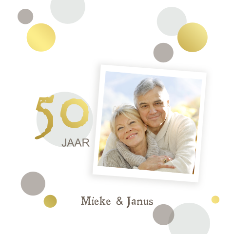Jubileum 50 jaar uitnodiging cirkels met foto in goudfolie