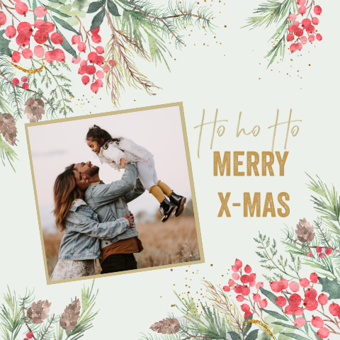 Kerstkaart watercolor takjes met foto