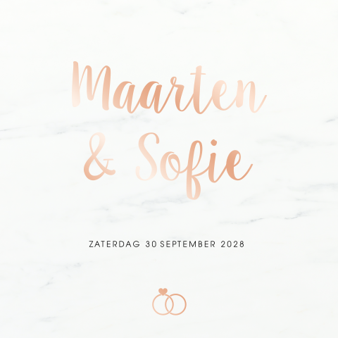 Trouwkaart marmer met rosegoud foliedruk voorkant