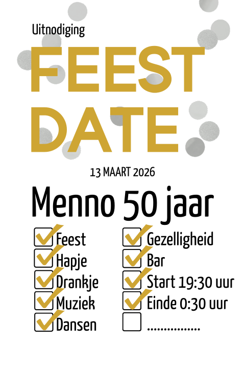Uitnodiging feest date feestje checkbox 50 jaar verjaardag