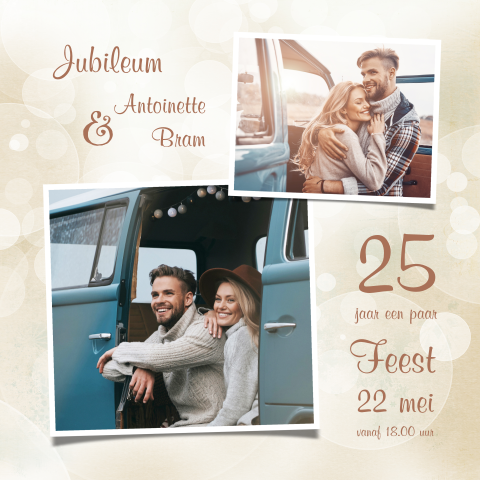 Uitnodiging fotocollage jubileum bubbels 25 jaar getrouwd