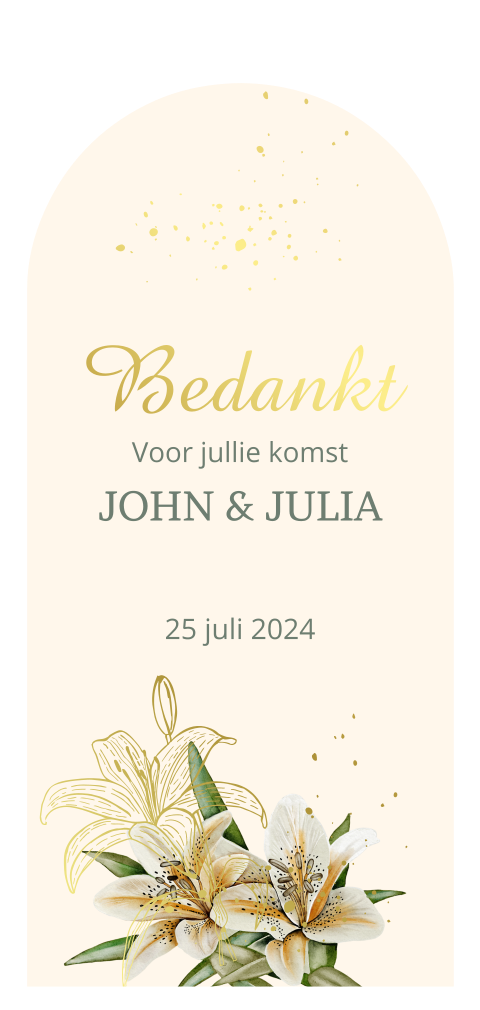 Bedankkaart na trouwen met witte lelies