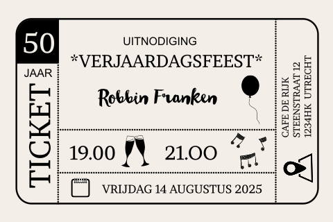 Verjaardagsuitnodiging Abraham 50 jaar als ticket
