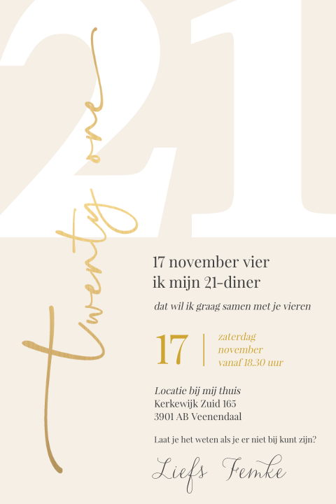 Uitnodiging 21-diner typografie