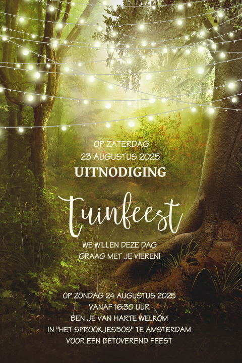 Uitnodiging tuinfeest met lichtslingers