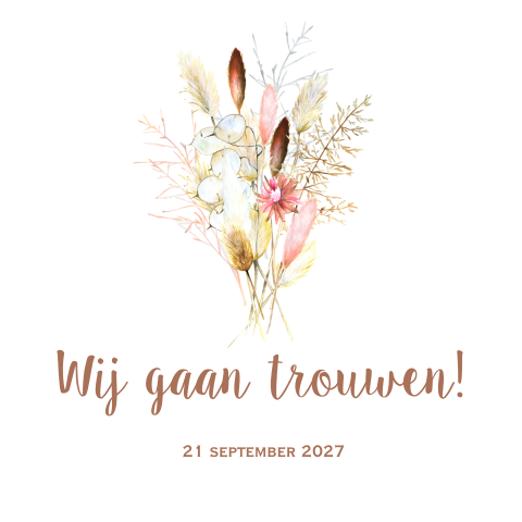 Trouwkaart met een boeket droogbloemen