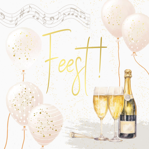 Uitnodiging voor een verjaardag of feestje met ballonnen en champagne 