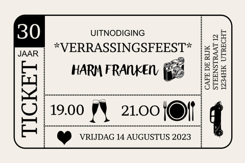 Verrassingsfeest 30 jaar als ticket 
