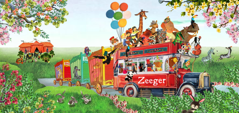 Geboortekaartje dieren parade dieren in een dubbeldekker