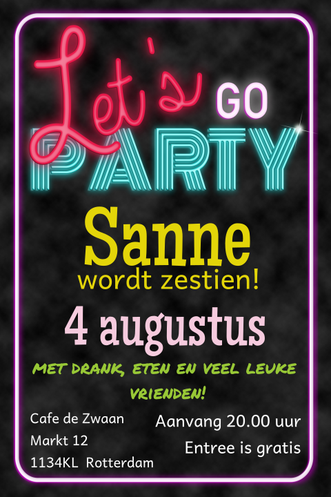 Hippe uitnodiging sweet 16 in neon met leuke kleuren