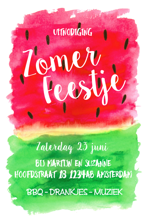 Uitnodiging tuinfeest watermeloen aquarel hip 