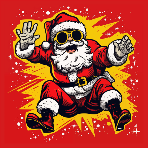 Kerstkaart Stripfiguur kerstman
