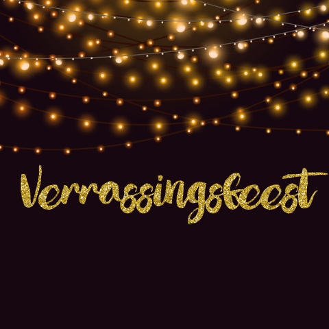 Verrassingsfeest uitnodiging met gouden glitters