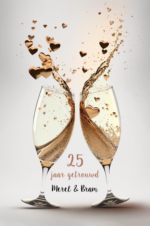 CHAMPAGNE met gouden jubileum uitnodiging 25 jaar getrouwd
