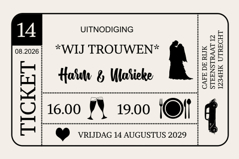 Liggende enkele kaart als originele trouwkaart