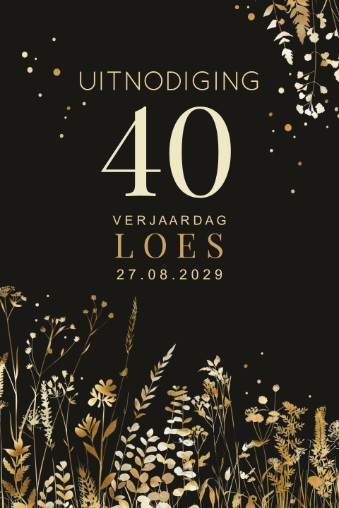 Uitnodiging 40 jaar verjaardag feestelijk met goudlook takjes