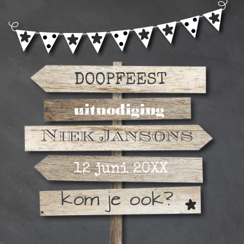 Modern doopfeestkaartje met oude wegwijs borden