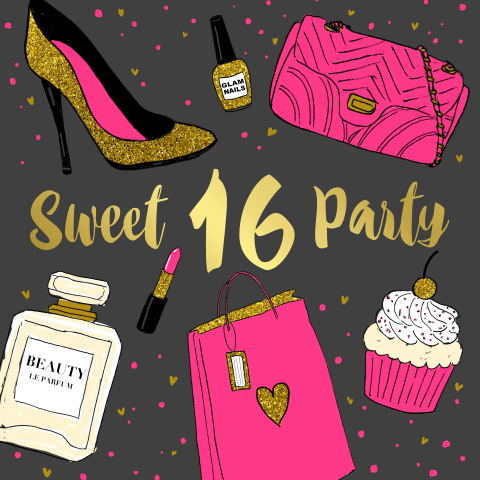 Sweet 16 uitnodiging meisje fashion glitter en goudfolie