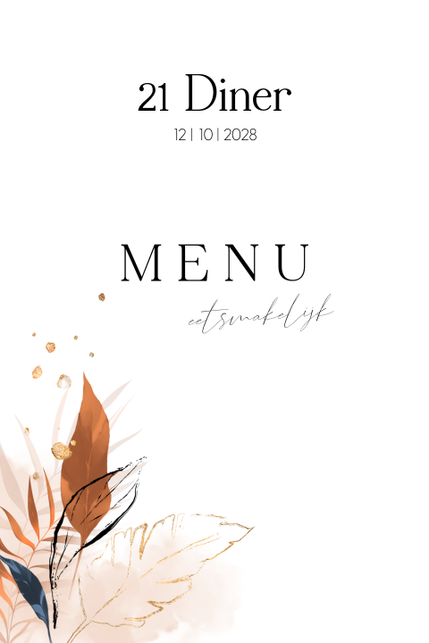 Menukaart 21 diner met bladeren en waterverf
