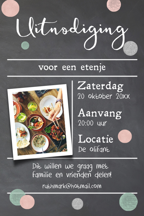 Uitnodiging diner met rose goud en zilveren typografie