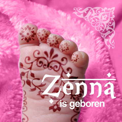 Islamitische geboortekaart meisje roze met henna