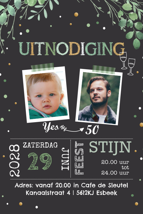 Verjaardagsuitnodiging 50ste verjaardag krijt bord tekst groen