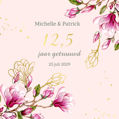 Jubileum uitnodiging 12,5 getrouwd roze met magnolia bloemen