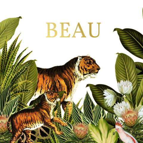 Jungle geboortekaartje met naam in goudfolie