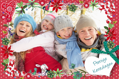 Originele kerstkaart met foto en vrolijke kerstversiering