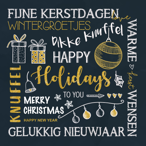 Kerstkaart handlettering wit en goud look