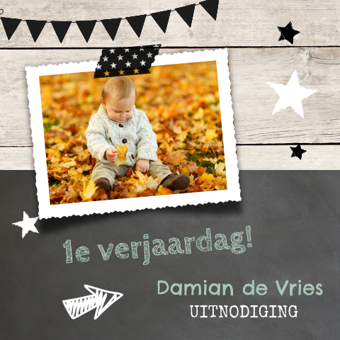 Hippe enkele foto uitnodiging 1e verjaardag