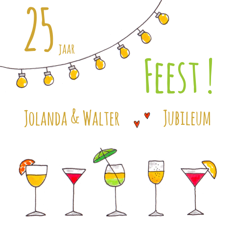 Uitnodiging Huwelijksverjaardag 25 jaar cocktails lampen