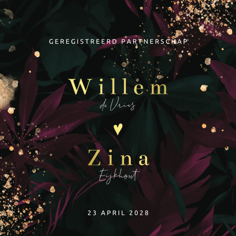 Geregistreerd partnerschap botanische sfeer met goudfolie