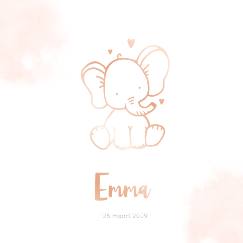 Lief geboortekaartje met olifant in foliedruk Emma