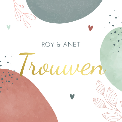 Trouwkaart met abstracte vormen en foliedruk