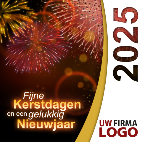 Zakelijke kerstkaart met rode vuurwerk en logo