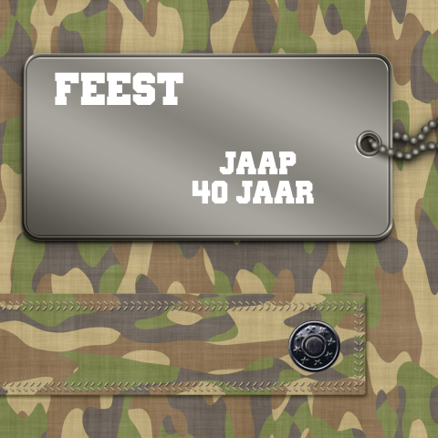 Uitnodigingskaart verjaardag feest leger print groen bruin man
