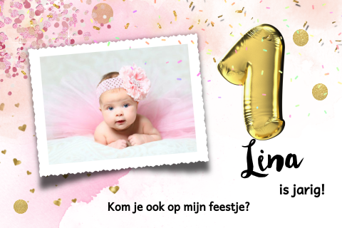 Uitnodiging feestje meisje 1 jaar met foto
