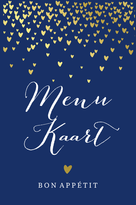 Menukaart trouwen hartjes goudfolie