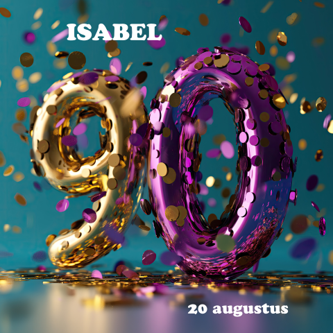 Uitnodiging verjaardagsfeest 90 gjaar oud paars confetti