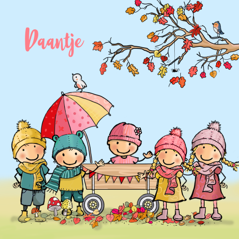 Herfst geboortekaartje babymeisje 5e kindje in kar