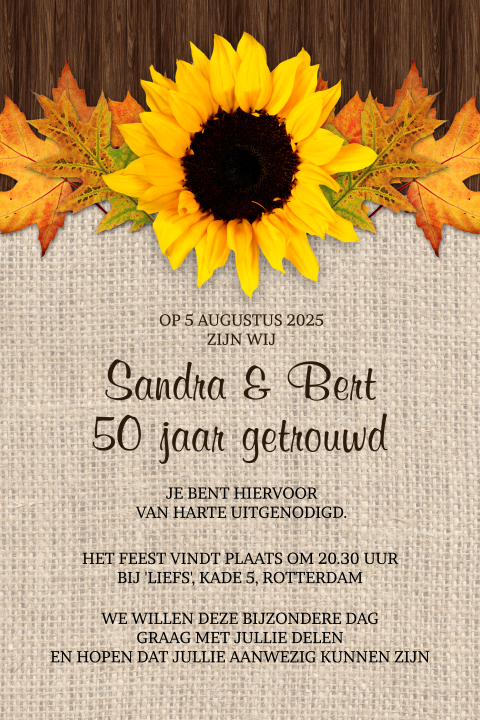 Rustieke herfst of najaars uitnodiging 50 jarig jubileum