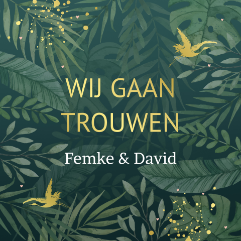 Trouwkaart met kraanvogels goudfolie