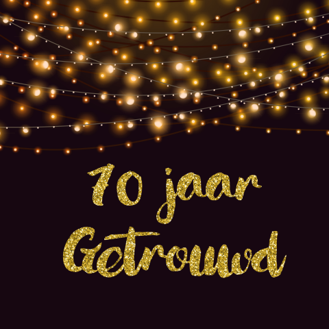 Jubileumkaart 10 jaar getrouwd met lichtslingers en gouden glitters