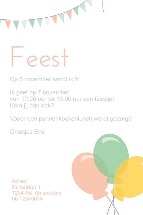Uitnodiging kinderfeestje ballonnen slingers